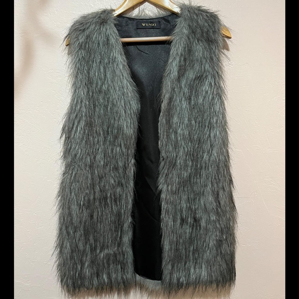 Grey faux fur vest